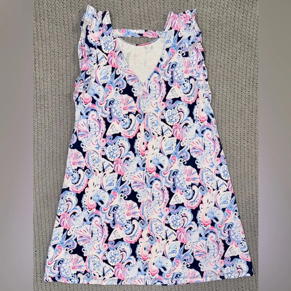 Lilly Pulitzer Dani Mini Swing Dress Medium Blue Pink high tide its for shore - Picture 2 of 7